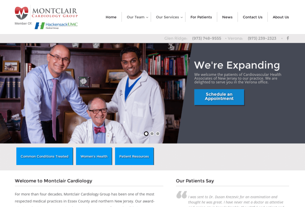 Screenshot of Montclair Cardiology's site